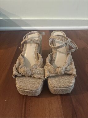 Woven Knot Espadrille Platform Sandals - Beige